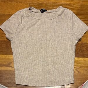 Windsor Light Beige Ribbed Short Sleeve Top